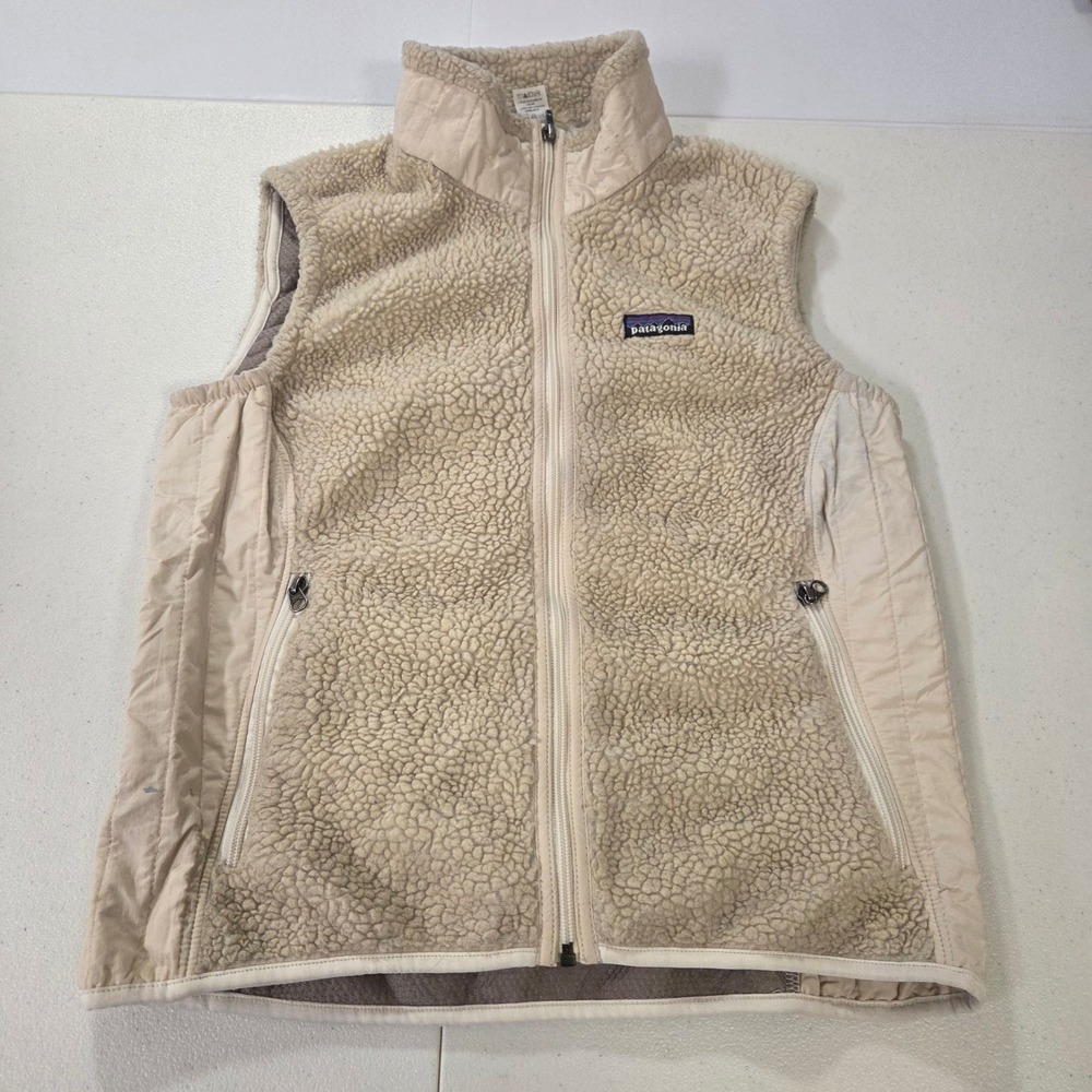 Patagonia Womens Retro-X Fleece Vest Cream Beige Full Zip Size L Large